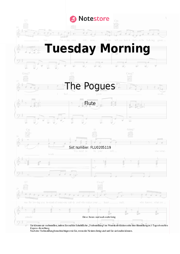 Noten The Pogues - Tuesday Morning - Flöte