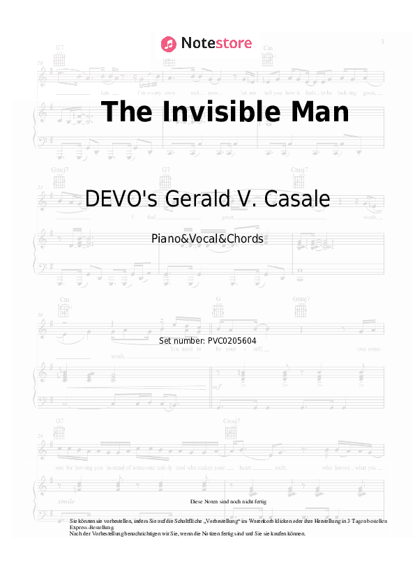 Noten und Akkorde DEVO's Gerald V. Casale - The Invisible Man - Klavier&Gesang&Akkorde