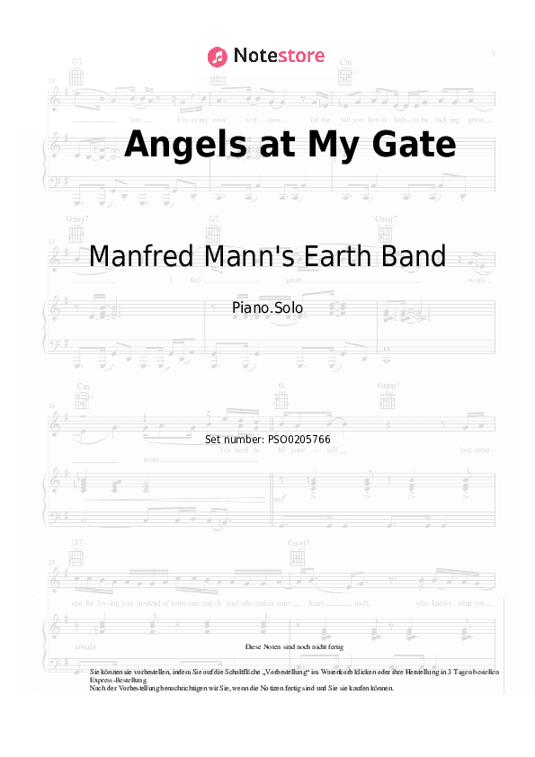 Noten Manfred Mann's Earth Band - Angels at My Gate - Klavier.Solo
