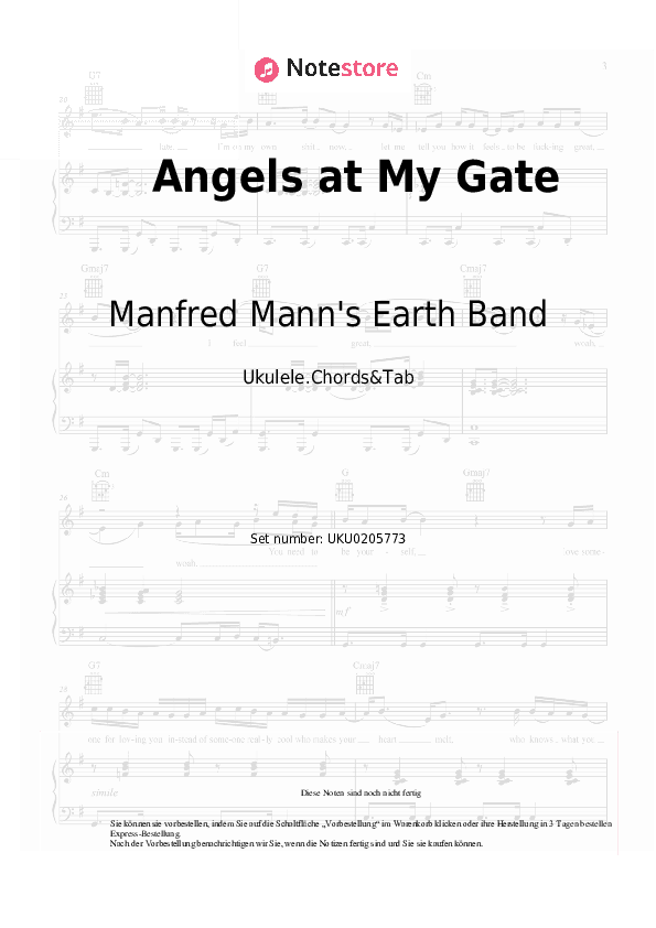 Noten Manfred Mann's Earth Band - Angels at My Gate - Ukulele.Akkorde&Tabs