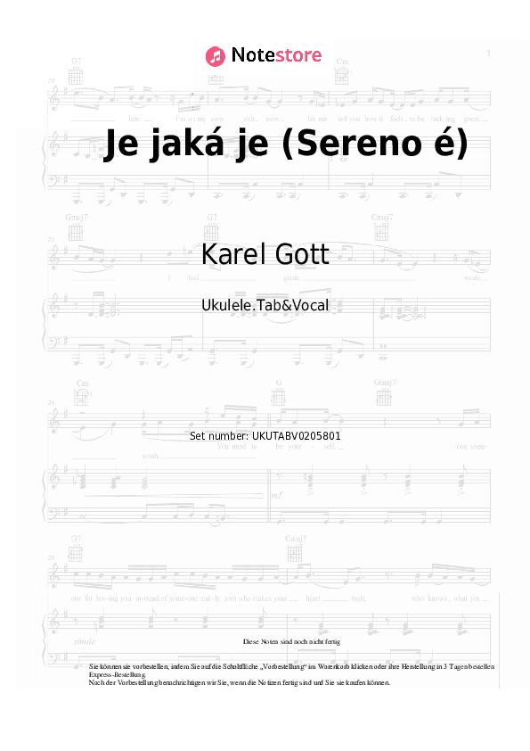 Noten Karel Gott - Je jaká je (Sereno é) - Ukulele.Tabs&Gesang