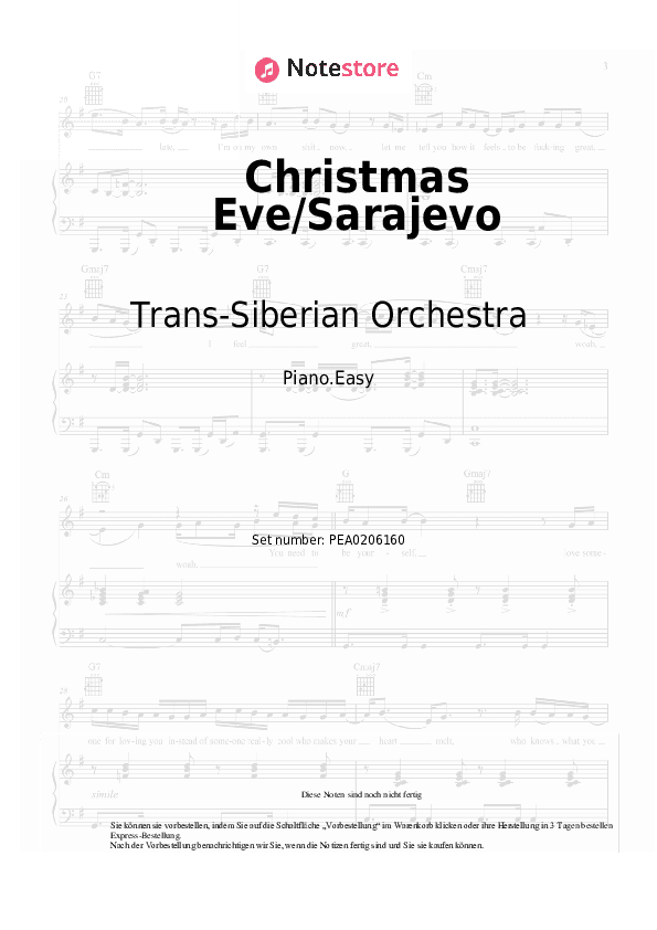 Einfache Noten Trans-Siberian Orchestra - Christmas Eve/Sarajevo 12/24 - Klavier.Einfach