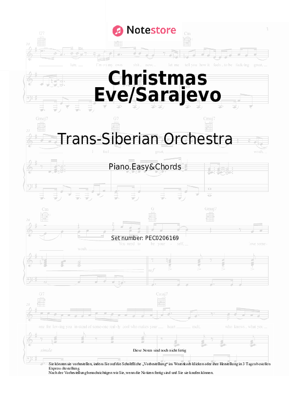 Einfache Noten und Akkorde Trans-Siberian Orchestra - Christmas Eve/Sarajevo 12/24 - Klavier.Einfach&Akkorde