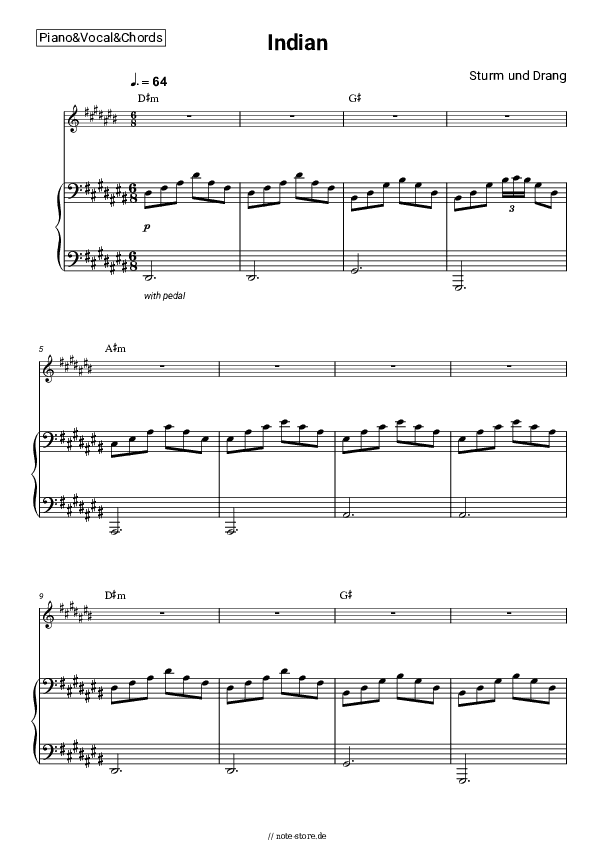 Noten und Akkorde Sturm und Drang - Indian - Klavier&Gesang&Akkorde