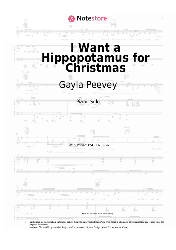 Noten Gayla Peevey - I Want a Hippopotamus for Christmas - Klavier.Solo