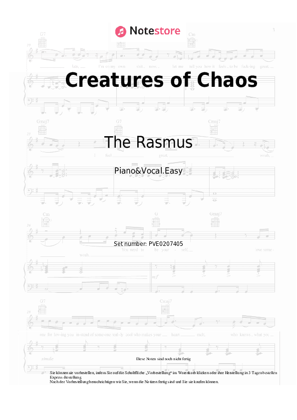 Einfache Noten The Rasmus - Creatures of Chaos - Klavier&Gesang.Einfach