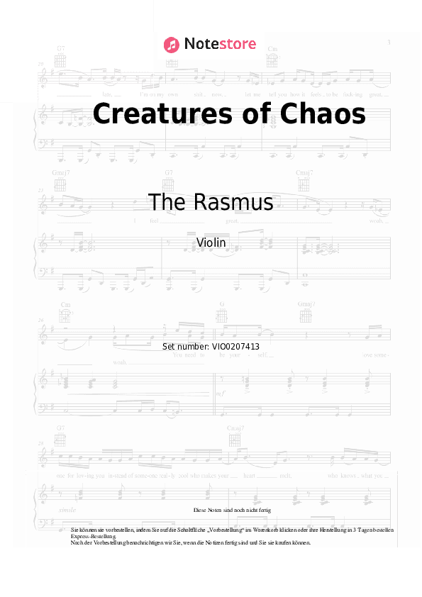Noten The Rasmus - Creatures of Chaos - Violine