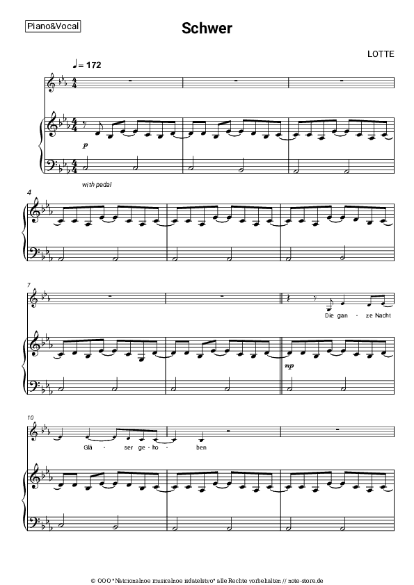 Noten mit Gesang LOTTE - Schwer - Klavier&Gesang