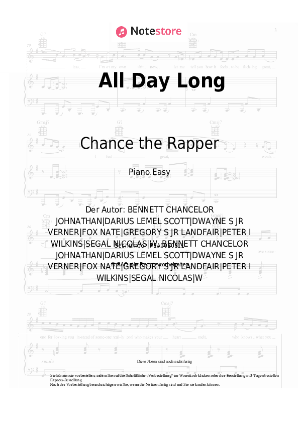 Einfache Noten Chance the Rapper, John Legend - All Day Long - Klavier.Einfach