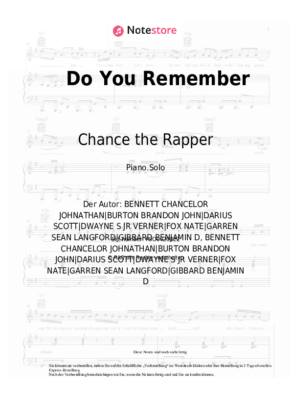 Noten Chance the Rapper, Benjamin Gibbard - Do You Remember - Klavier.Solo