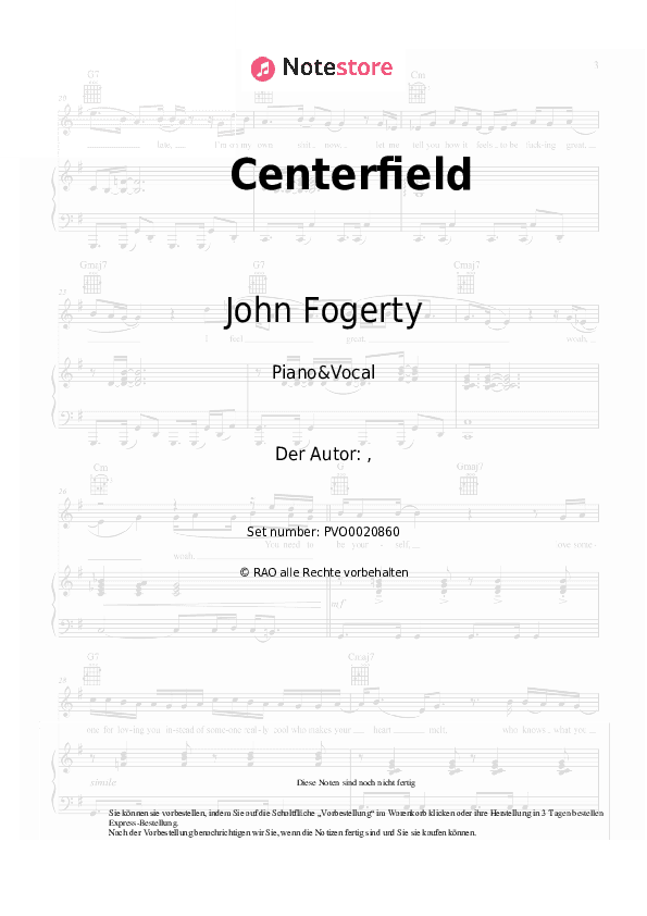 Noten mit Gesang John Fogerty - Centerfield - Klavier&Gesang