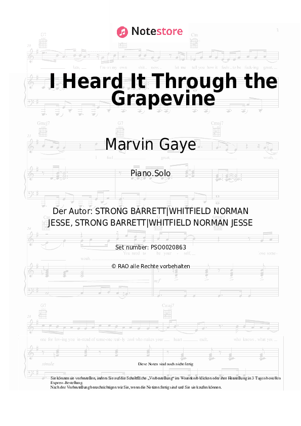 Noten Marvin Gaye - I Heard It Through the Grapevine - Klavier.Solo