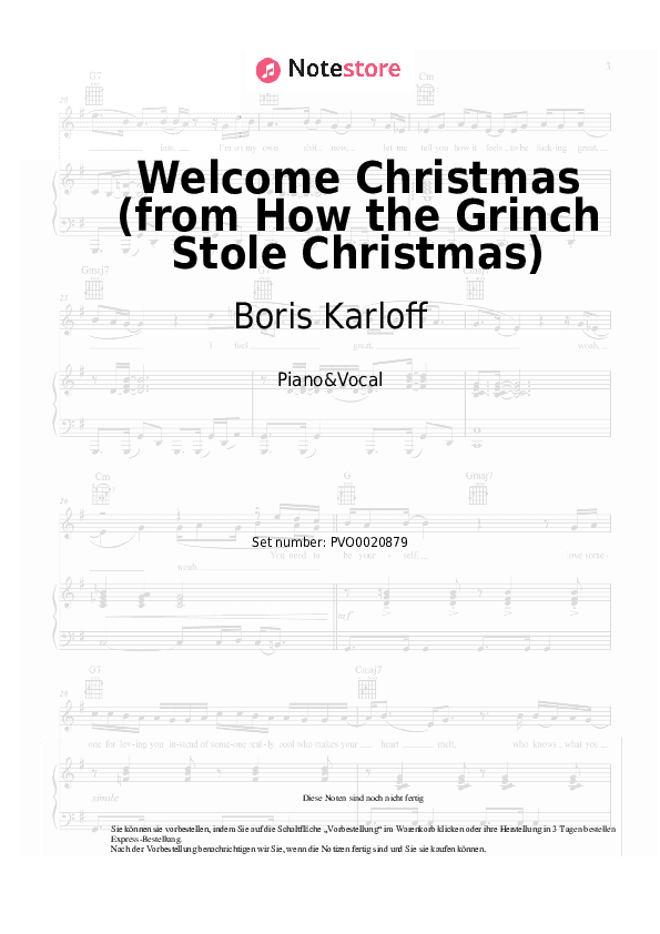 Noten mit Gesang Boris Karloff - Welcome Christmas (from How the Grinch Stole Christmas) - Klavier&Gesang