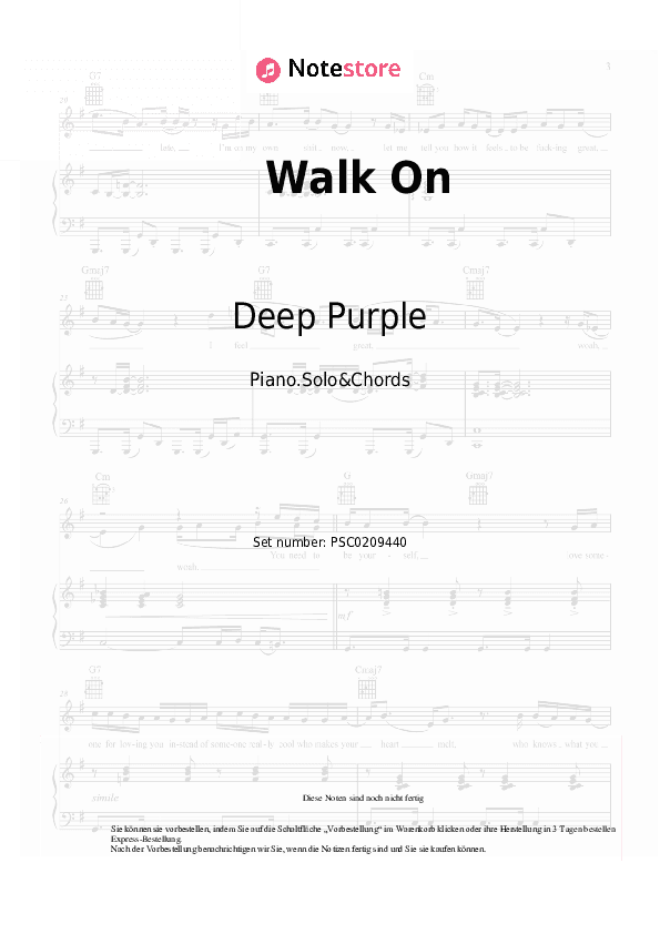 Noten und Akkorde Deep Purple - Walk On - Klavier.Solo&Akkorde