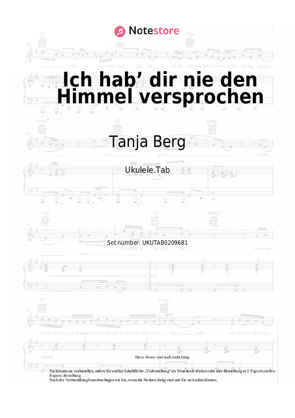 Noten Tanja Berg - Ich hab’ dir nie den Himmel versprochen - Ukulele.Tabs