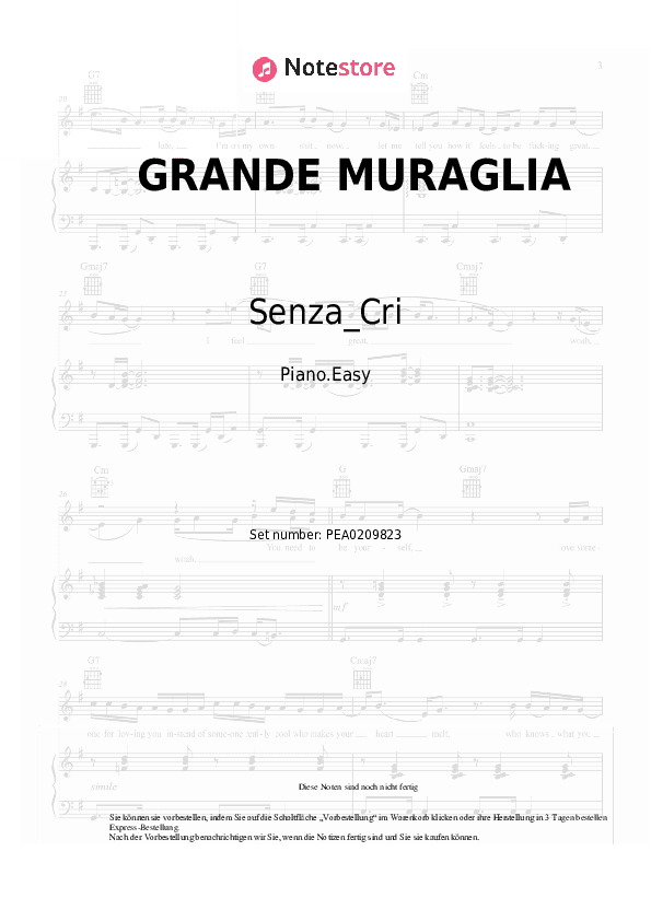 Einfache Noten Senza_Cri - GRANDE MURAGLIA - Klavier.Einfach