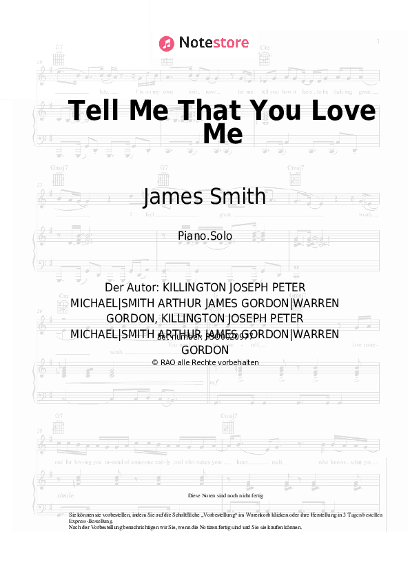 Noten James Smith - Tell Me That You Love Me - Klavier.Solo