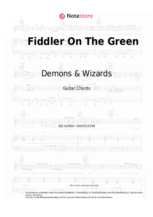 Akkorde Demons & Wizards - Fiddler On The Green - Gitarre.Akkorde