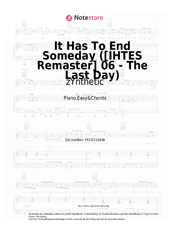 Einfache Noten und Akkorde zYnthetic - It Has To End Someday ([IHTES Remaster] 06 - The Last Day) - Klavier.Einfach&Akkorde