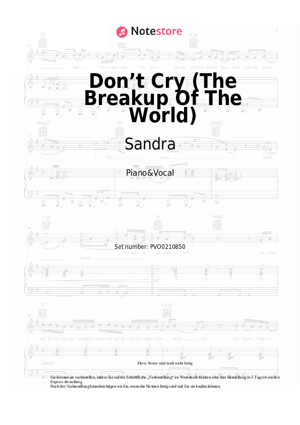 Noten mit Gesang Sandra - Don’t Cry (The Breakup Of The World) - Klavier&Gesang