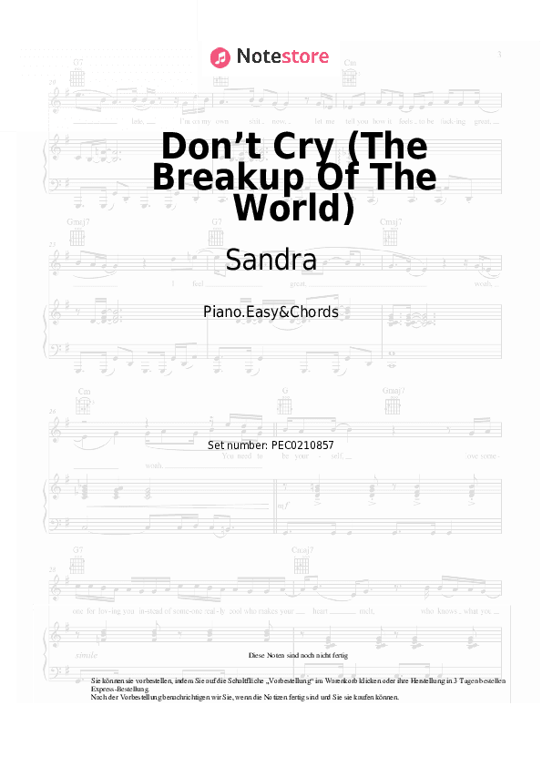 Einfache Noten und Akkorde Sandra - Don’t Cry (The Breakup Of The World) - Klavier.Einfach&Akkorde