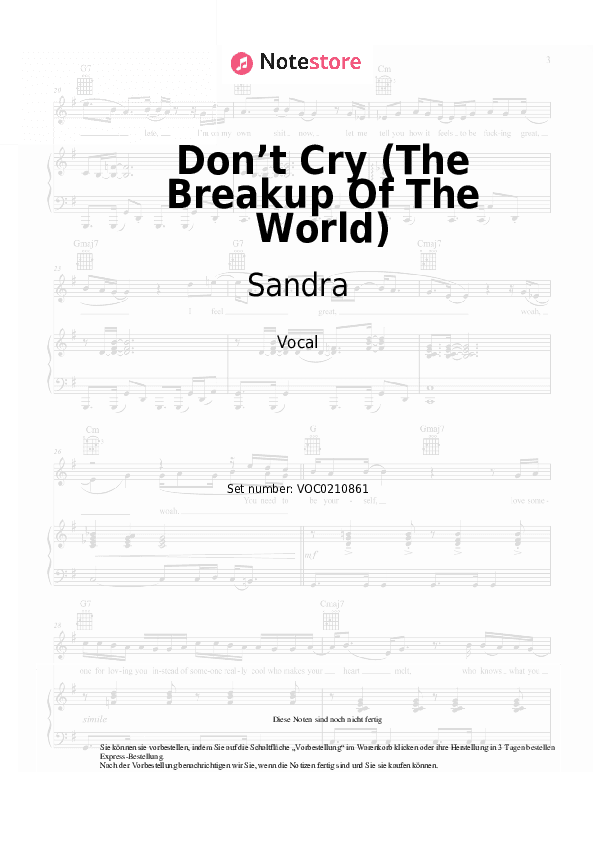 Noten Sandra - Don’t Cry (The Breakup Of The World) - Gesang