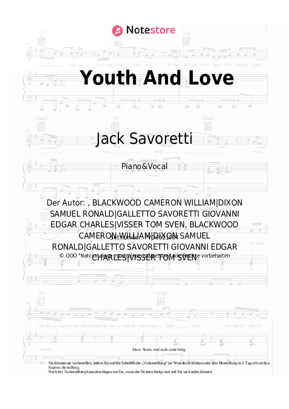 Noten mit Gesang Jack Savoretti, MIKA - Youth And Love - Klavier&Gesang