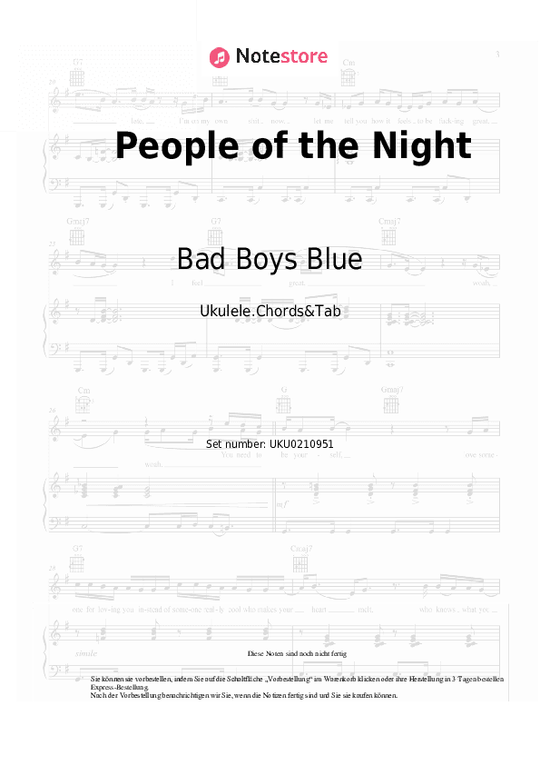 Noten Bad Boys Blue - People of the Night - Ukulele.Akkorde&Tabs