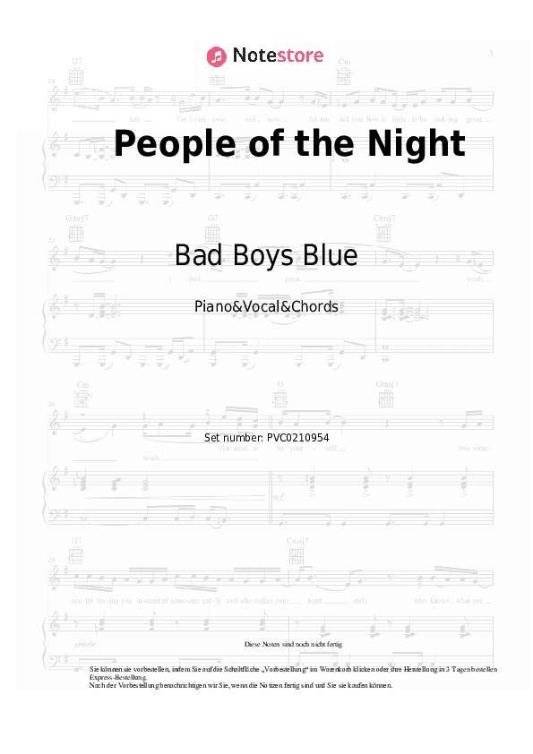 Noten und Akkorde Bad Boys Blue - People of the Night - Klavier&Gesang&Akkorde