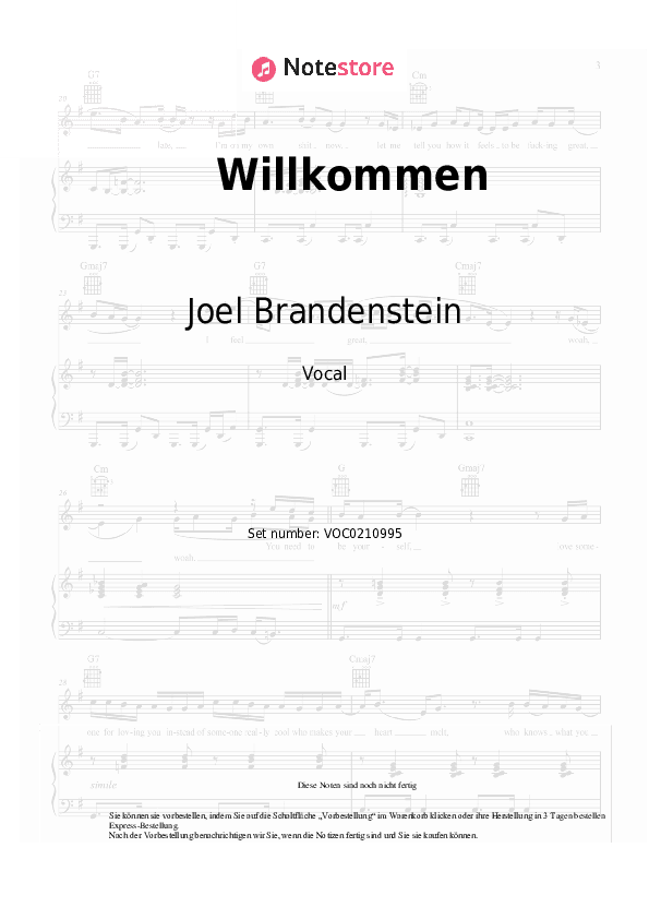 Noten Joel Brandenstein - Willkommen - Gesang