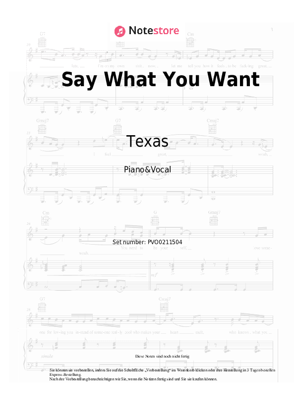 Noten mit Gesang Texas - Say What You Want - Klavier&Gesang