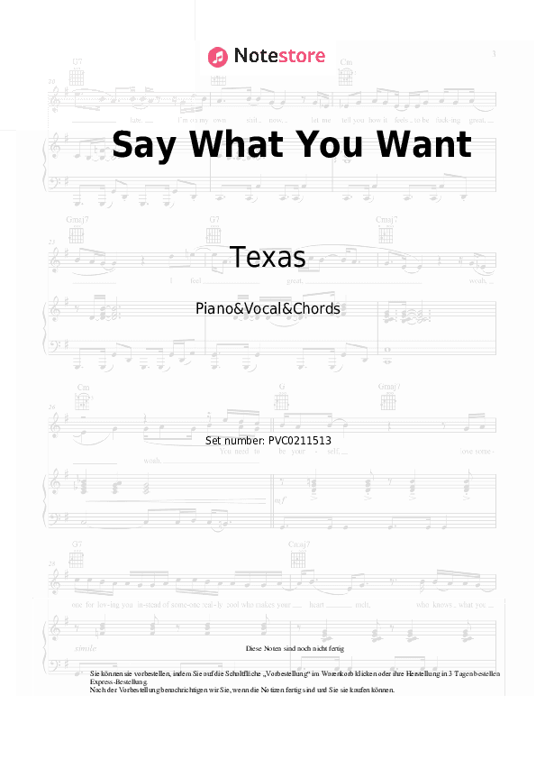 Noten und Akkorde Texas - Say What You Want - Klavier&Gesang&Akkorde