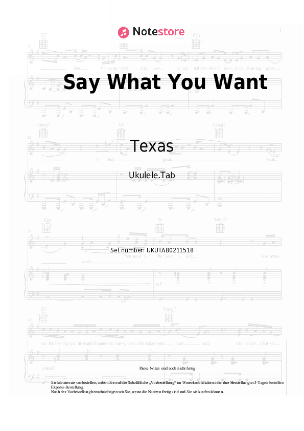 Noten Texas - Say What You Want - Ukulele.Tabs