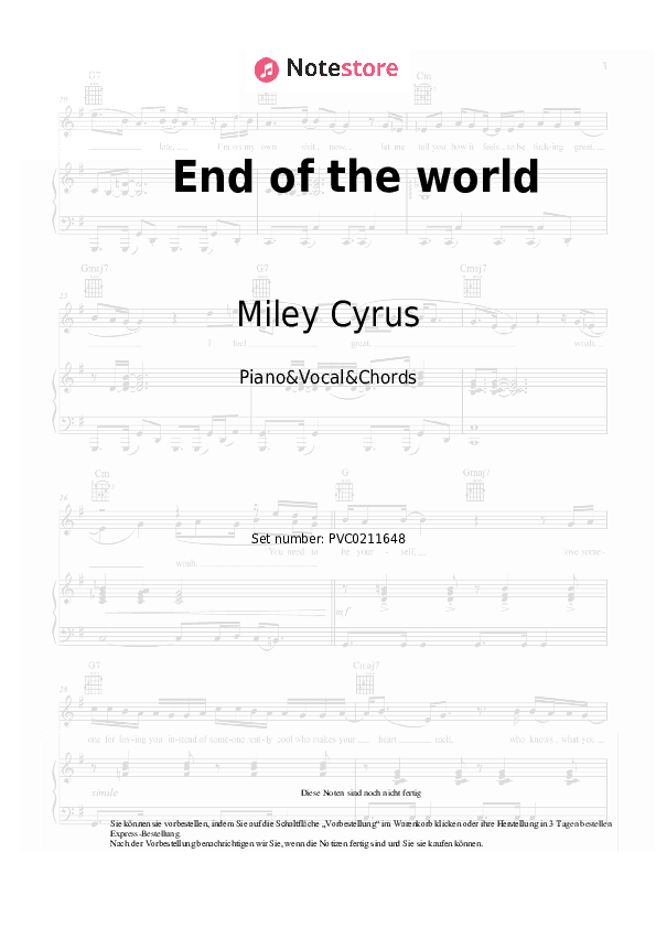Noten und Akkorde Miley Cyrus - End of the world - Klavier&Gesang&Akkorde