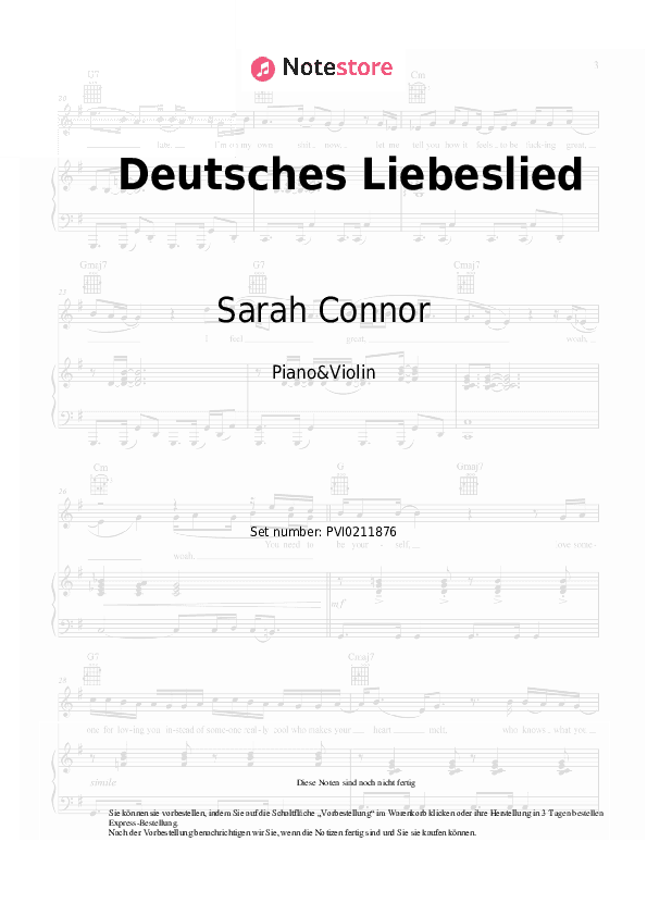 Noten Sarah Connor - Deutsches Liebeslied - Klavier&Geige