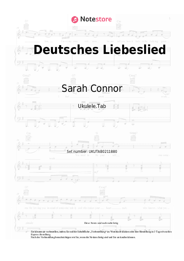 Noten Sarah Connor - Deutsches Liebeslied - Ukulele.Tabs