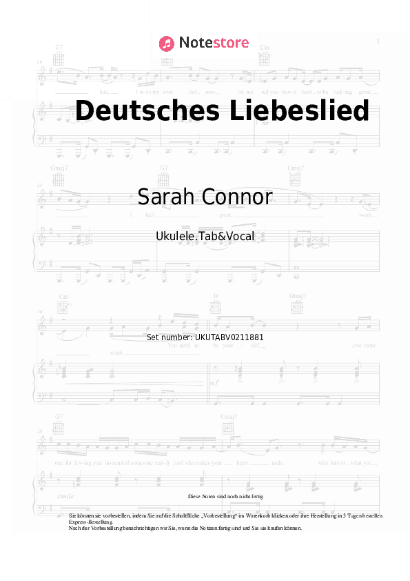 Noten Sarah Connor - Deutsches Liebeslied - Ukulele.Tabs&Gesang