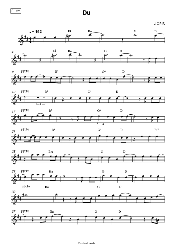 Noten JORIS - Du - Flöte