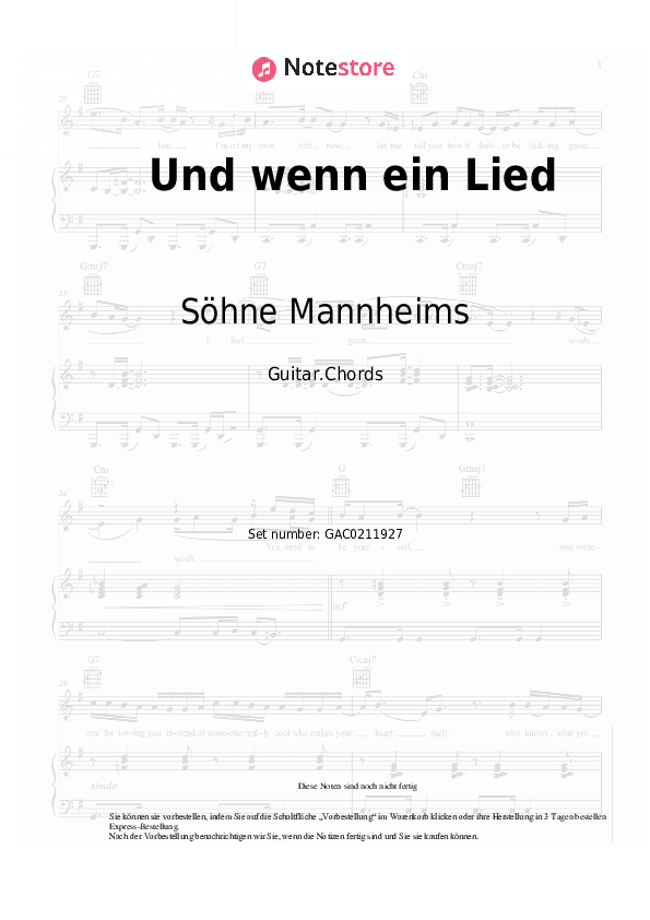 Akkorde Söhne Mannheims - Und wenn ein Lied - Gitarre.Akkorde