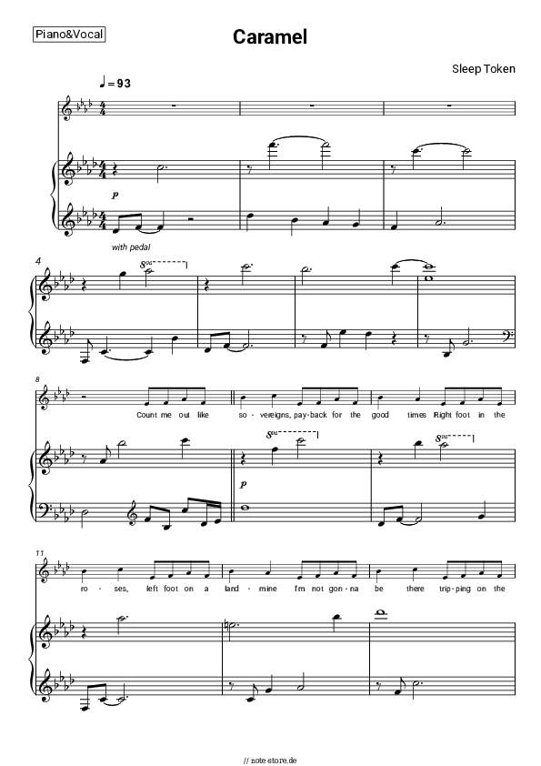 Noten mit Gesang Sleep Token - Caramel - Klavier&Gesang