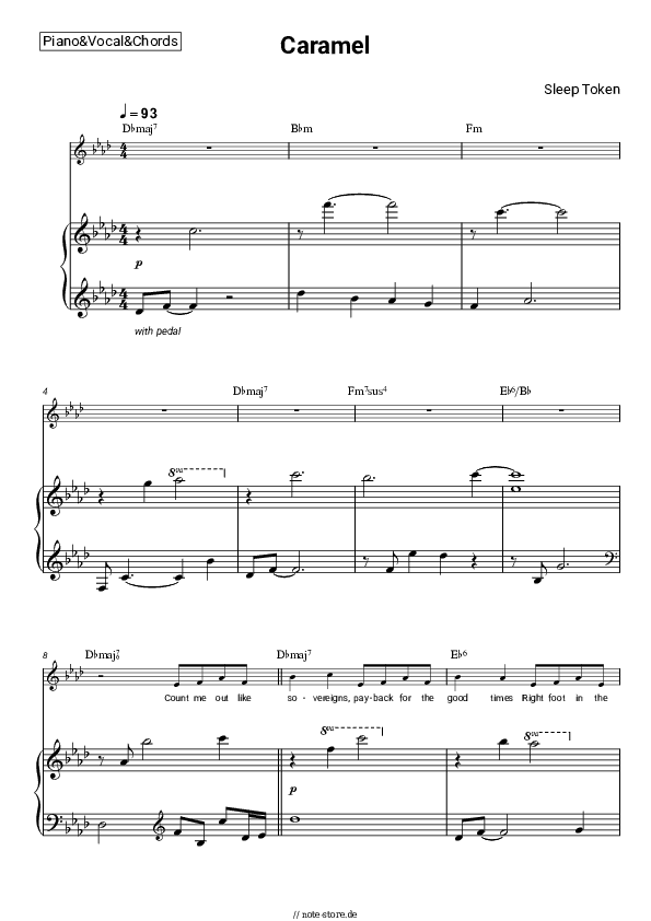 Noten und Akkorde Sleep Token - Caramel - Klavier&Gesang&Akkorde