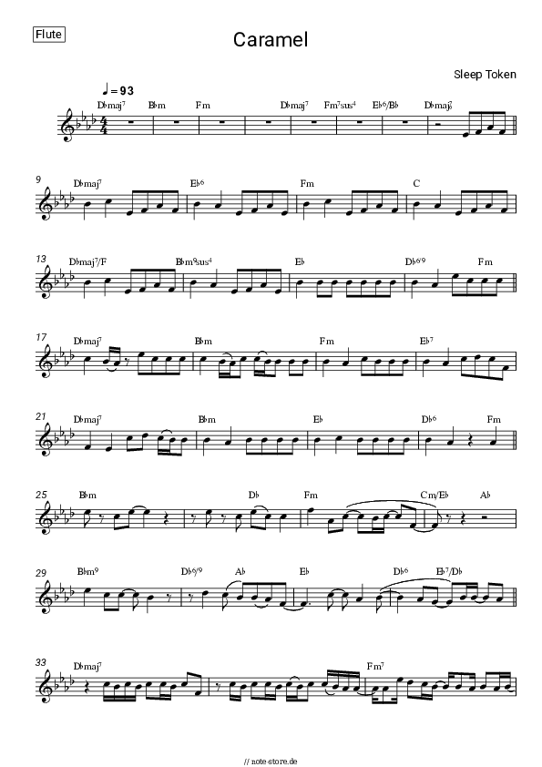 Noten Sleep Token - Caramel - Flöte