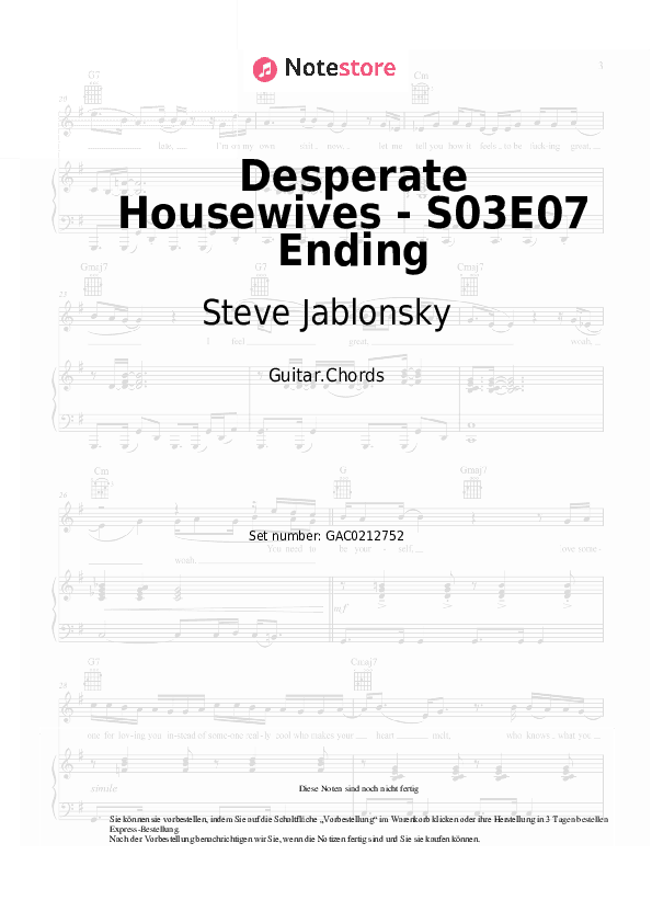 Akkorde Steve Jablonsky - Desperate Housewives - S03E07 Ending - Gitarre.Akkorde