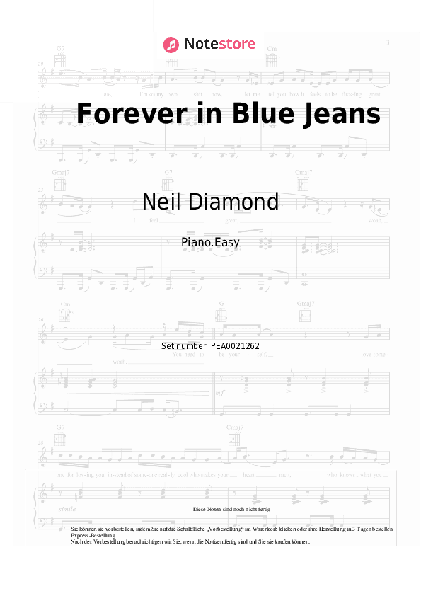 Einfache Noten Neil Diamond - Forever in Blue Jeans - Klavier.Einfach