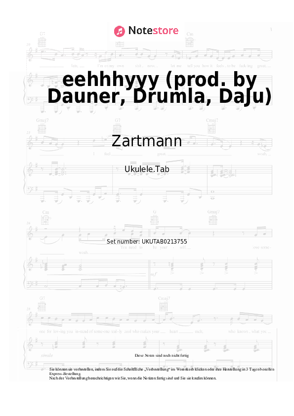 Noten Zartmann - ​eehhhyyy (prod. by Dauner, Drumla, DaJu) - Ukulele.Tabs