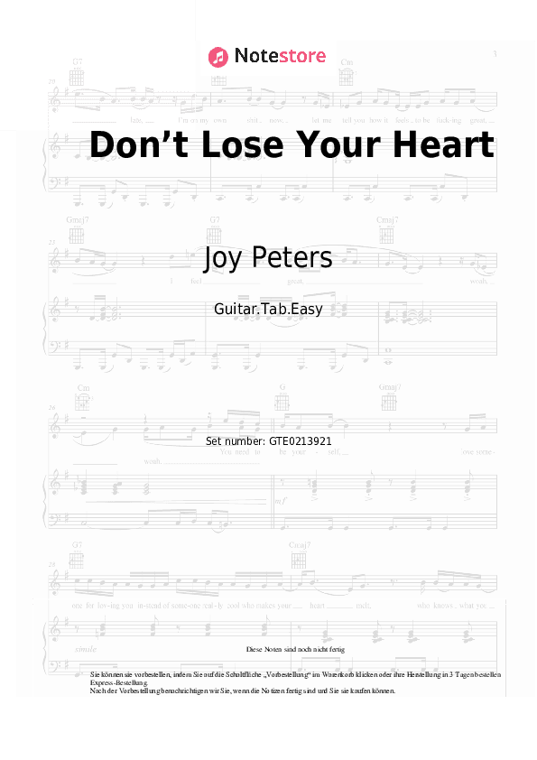 Einfache Tabs Joy Peters - Don’t Lose Your Heart - Gitarre.Tabs.Easy