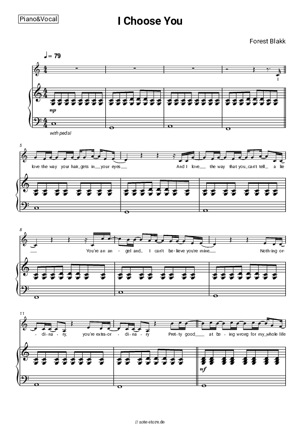 Noten mit Gesang Forest Blakk - I Choose You - Klavier&Gesang