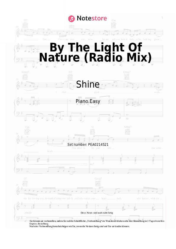 Einfache Noten Shine - By The Light Of Nature (Radio Mix) - Klavier.Einfach