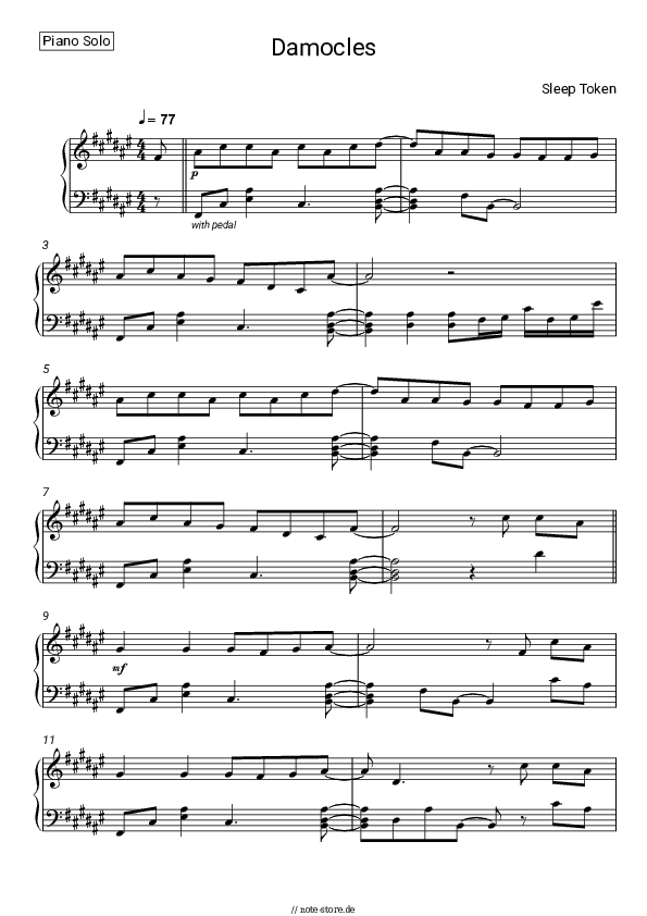 Noten Sleep Token - Damocles - Klavier.Solo