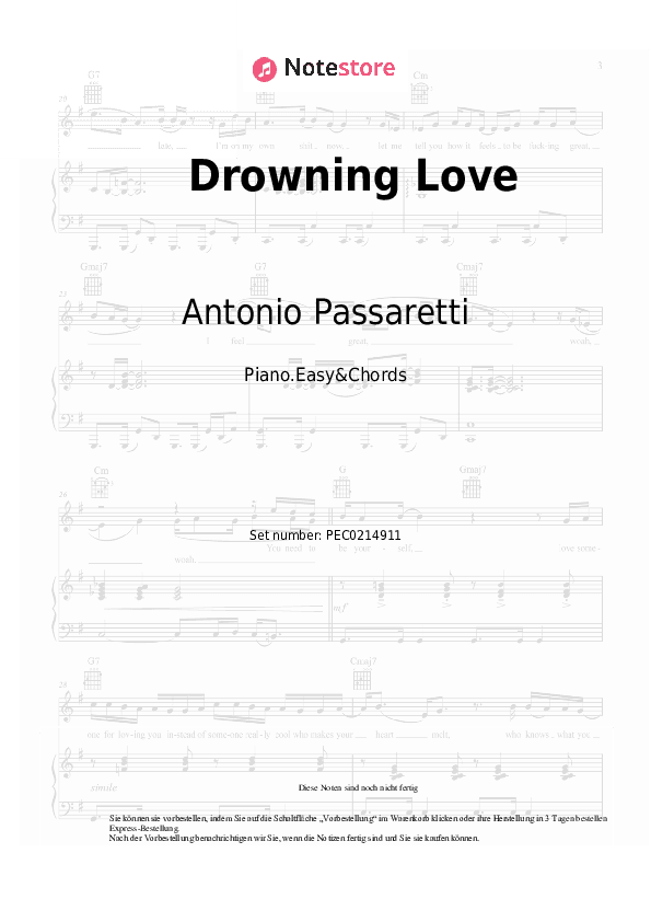 Einfache Noten und Akkorde Antonio Passaretti - Drowning Love - Klavier.Einfach&Akkorde